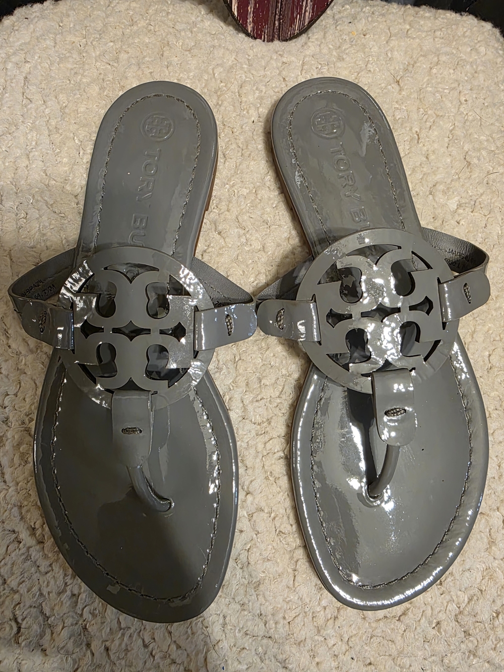 Tory Burch Grey Patent Miller Sandals 7.5